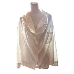 Stella Carakasi White Linen Blouse Cowl Neck Sz XL Lagenlook Coastal Grandma